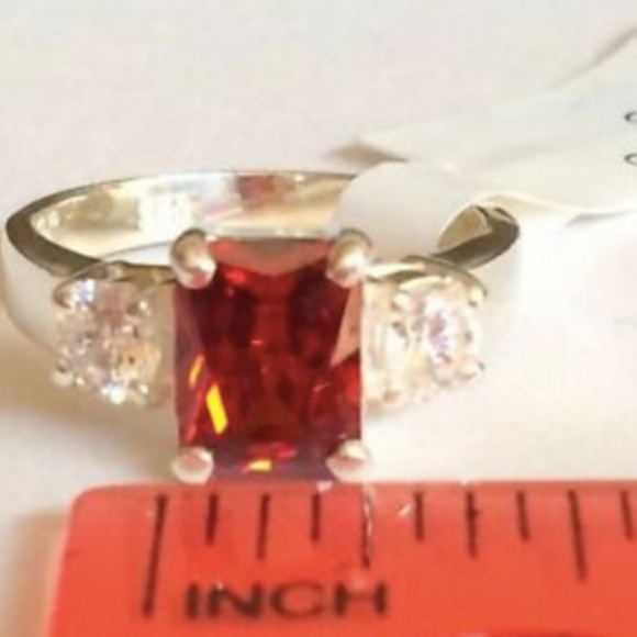 Sterling Silver Garnet Cocktail Ring 6 7 9 10 Red Cubic Zirconia 925 CZ NWT - Picture 6 of 8